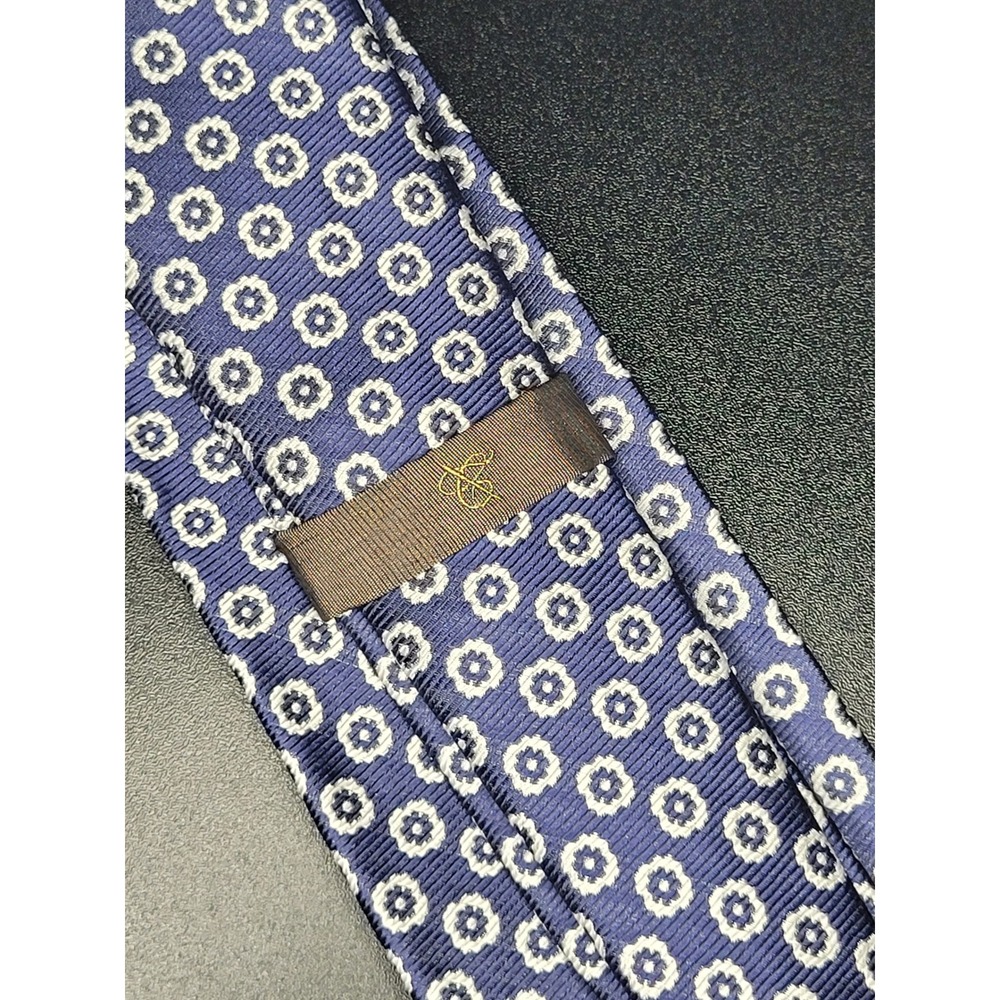 Canali 1934 Tie Blue White Geometric Floral 100% Silk Italy 3.25in